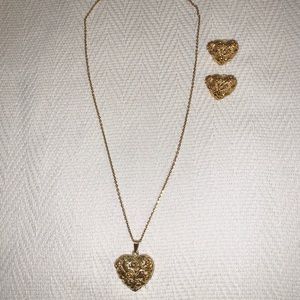 Faux gold heart charm necklace and earrings